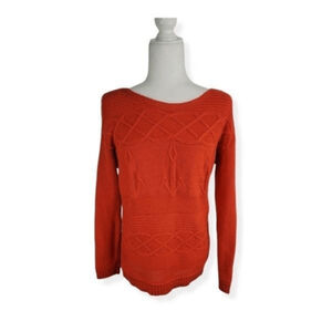 Talbots Anchor cable knit boat Neck sweater Orange Size Medium Petite